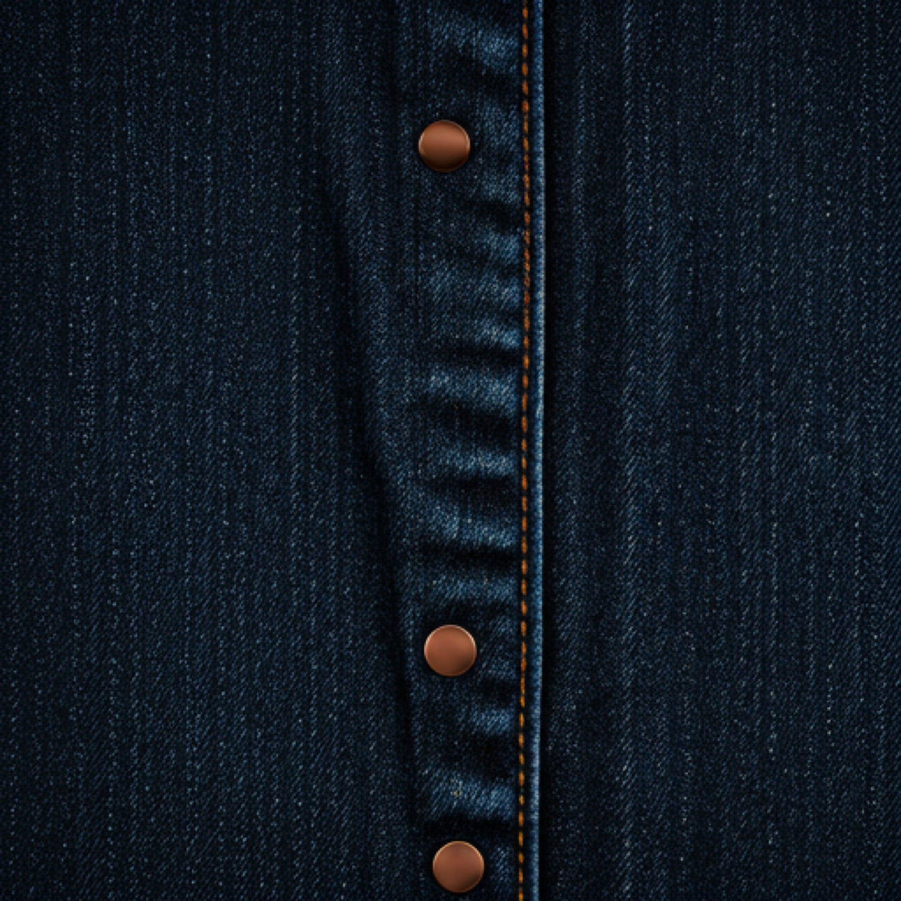 A high-resolution, tactile macro shot of raw indigo denim fabric showing detailed twill weave patterns and copper rivets. The lighting is crisp and directional,